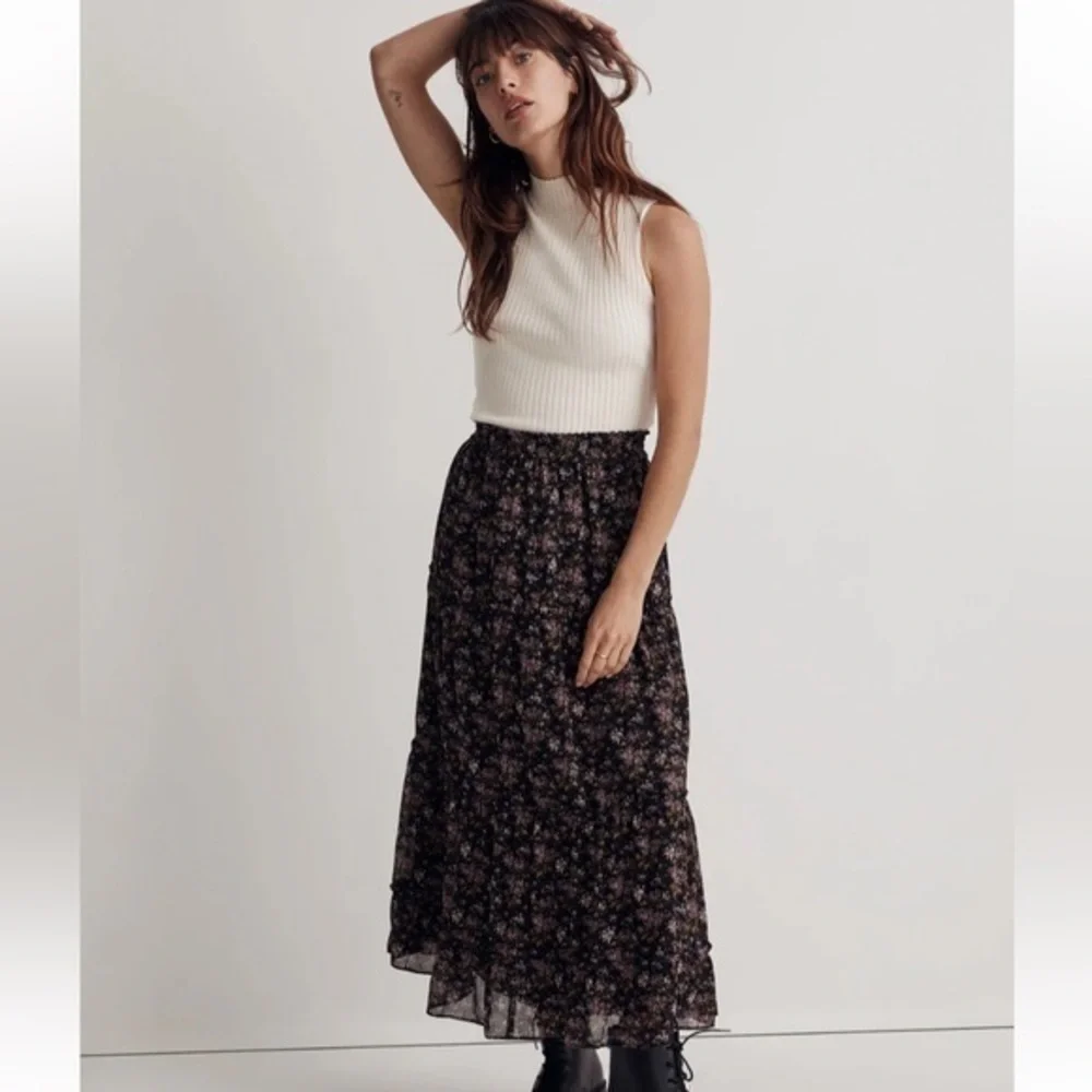 Madewell Crinkle Georgette Tiered Maxi Skirt in Blurred Blooms
